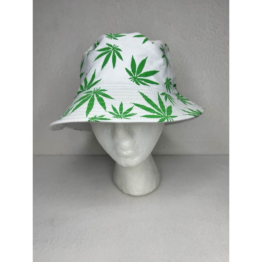 White And Green Marijuana Weed Leaf Bucket Hat 420 Blaze Ganja Munchies Vibes